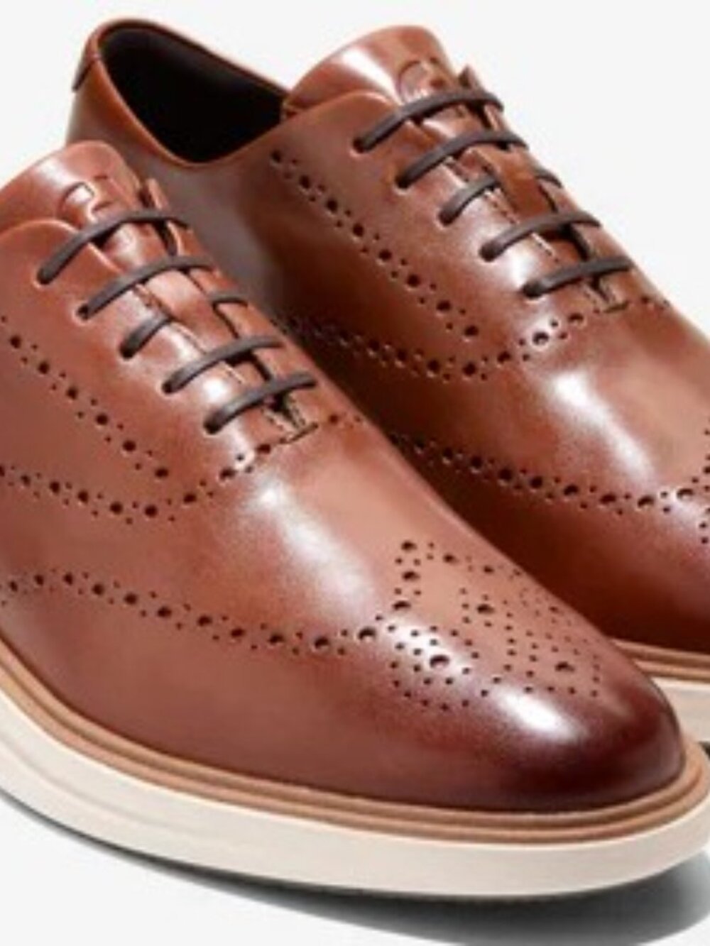 Cole Haan OriginalGrand Cityspectre Wingtip Oxfords Perforated Leather Shoes Tan